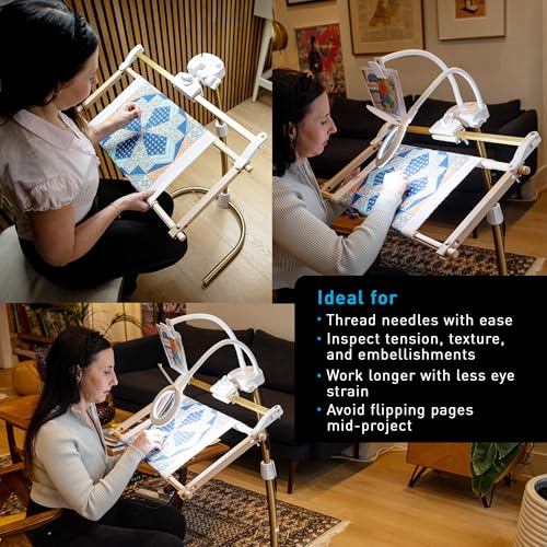 Daylight StitchSmart 2 Magnifier & Chartholder (Accessories Only)–Adjustable Embroidery Frame Support with LED Magnifier Lamp, 360° Rotation, 95+ CRI Lighting, Flexible Arms (Doesn't' Include Stand) - color: Stitchsmart Stand Accessory