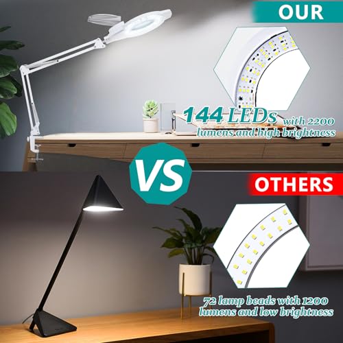 10X & 2200 Lumens Magnifying Glass with Light and Clamp, White - color: 10x White