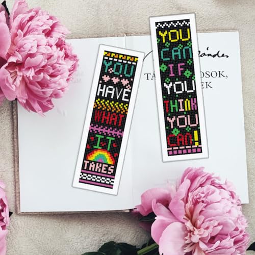INFUNLY 6Pcs Inspirational Words Cross Stitch Bookmark Kits 8"x2.4" DIY Encourage Texts Embroidery Bookmark Kits for Beginners with Instruction Motivational Bookmark Making Kit for Students - style: 6Pcs Inspirational Words