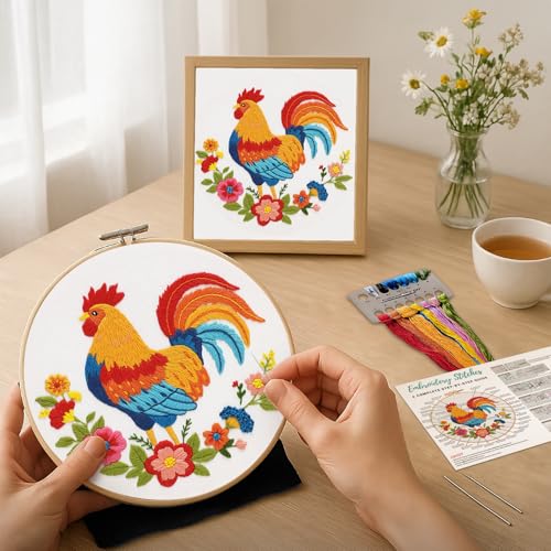 Nuberlic Embroidery Kit for Beginners, Rooster Needlepoint kit - color: Rooster