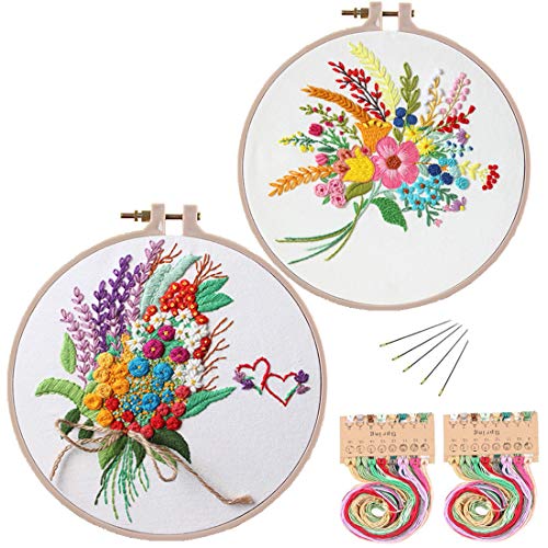 Konrisa Stamped Embroidery Kit with Pattern Floral DIY Sewing Cross Stitch Kits for Adult Flowers Plants Embroidery Starter Kit with Embroidery Floss,Hoops,Color Thread,Needle,Instruction,Set of 2 - color: Spikes