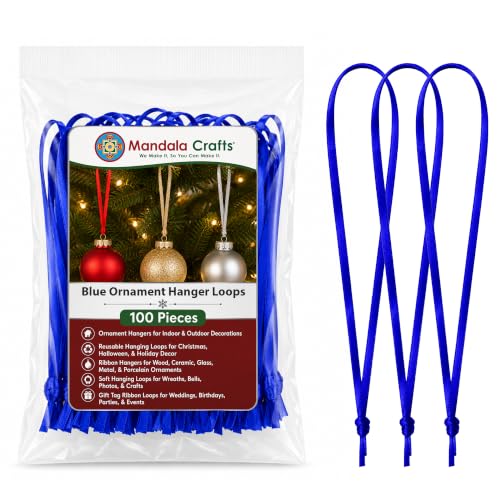 Mandala Crafts Blue Christmas Ribbon Ornament Hangers Loops, 100 PCs - color: Blue