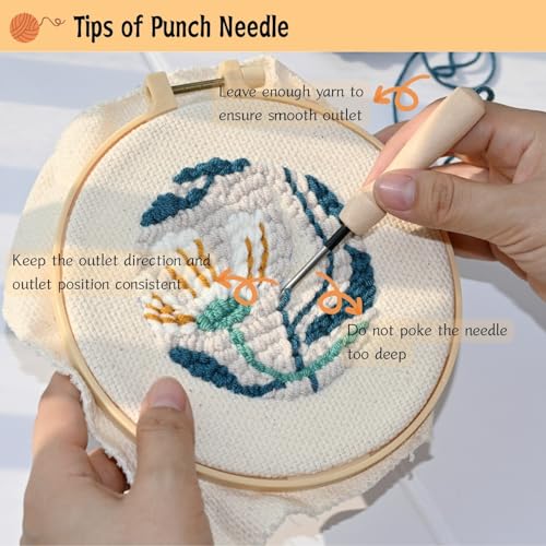 Mooncci Punch Needle Coaster Kit, 6pcs Flower Pattern Needle Punch Kits with Tools and Instructions for Adults Beginners, Great Festival Gift and Decoration Ideas - color: Flower Coster