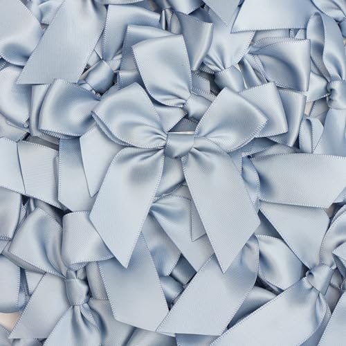 Self Adhesive Dusty Blue Satin Ribbon Bows for Crafts 3", 50 Pack - color: Dusty Blue
