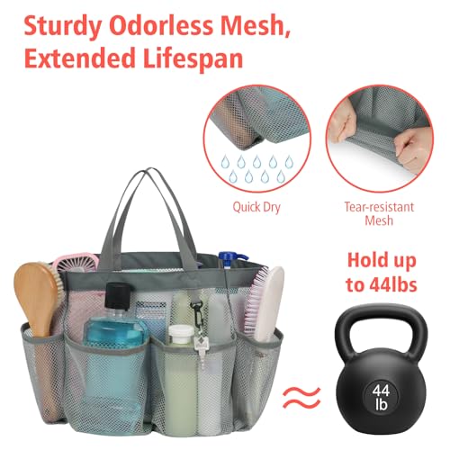 Mesh Shower Caddy Portable - 8 Pockets, S-Hook, Shower Bag for Dorm Camping - color: Grey, size: L (Classic Dorm Caddy)