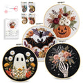 Santune Halloween Embroidery kit,Fall Needlepoint Cross Stitch Kits for Beginners Adult,Needle Point Sets,4 Embroidery,2 Hoops,Halloween Ornaments - color: Halloween Series