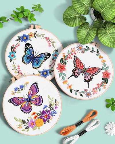 ERKOON 5 Sets Embroidery Kit for Adult Beginners Butterfly Cross Stitch - color: Butterfly and Flower