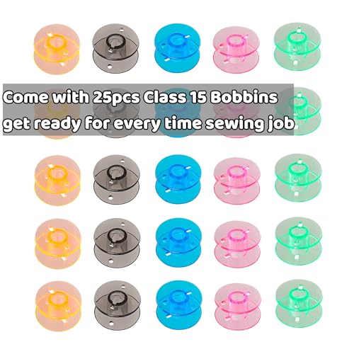 LRDCREEE Automatic Bobbin Winder Bobbin Winding Machine with Auto Stop Sensor, Large Spool Thread Holder and Extra 25 Pcs Class 15 Bobbins for Sewing Machine Thread Winding Use