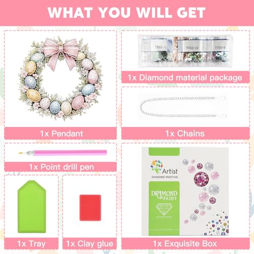 NAIMOER Easter Egg Wreath Diamond Art Hanging Kits for Adults, 5D Special Shaped Rhinestone, DIY Spring Diamond Art Painting Window Pendants Home Garden Wall Hanging Ornament Kits, Double Sided - color: Easter 08