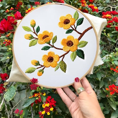 INFUNLY 4 Pack Seasons Flowers Embroidery Starter Kit for Beginners Branches Leaves DIY Embroidery Kits for Adults Stamped Needlepoint Set with Step-by-Step Instructions Threads Craft Lover Gift - style: Seasons