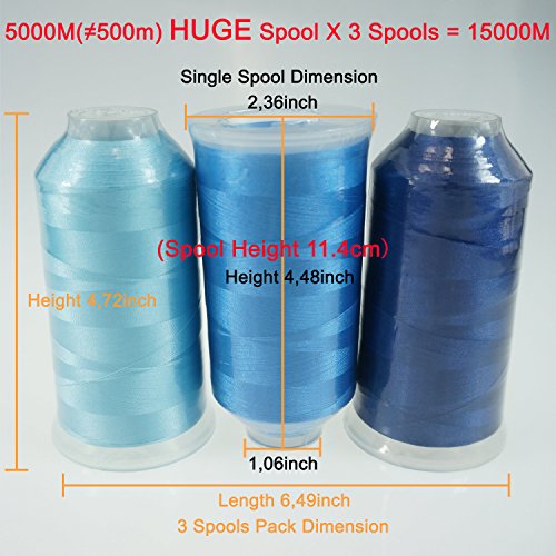 New brothread Huge Spools Embroidery Machine Thread -Different Blues - color: 3xDIFFERENT BLUES