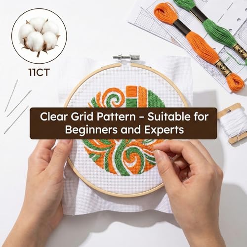 6 Pcs Cross Stitch Fabric with Embroidery Hoop Set