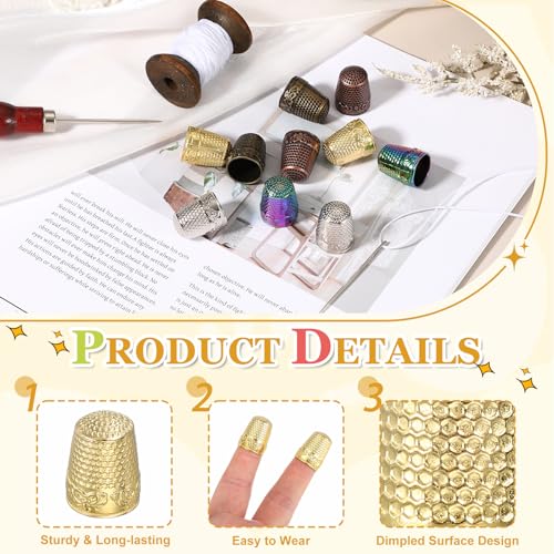 PATIKIL Sewing Thimble 10Pcs Metal Thimbles Hand Sewing Finger Craft Gold - color: Gold