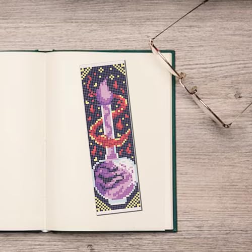 FREEBLOSS 6pcs Potion Cross Stitch Bookmark Kit 11CT Stamped Cross Stitch Kit DIY Embroidery Bookmarks Set with Felts Backing Instructions for Adult Beginners 8"x2.4" - style: Magic