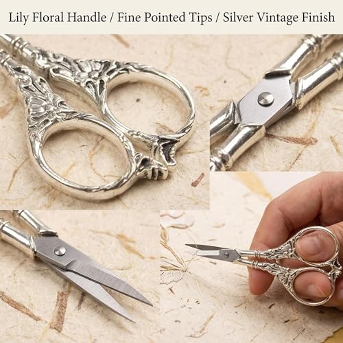 BIHRTC Vintage European Style Scissors Stainless Steel for Cross Stitch Cutting Embroidery Sewing Handcraft Craft Art Work DIY Tool(Silver) (Pack of 3) - color: Silver, size: 4.5 IN (Pack of 3)