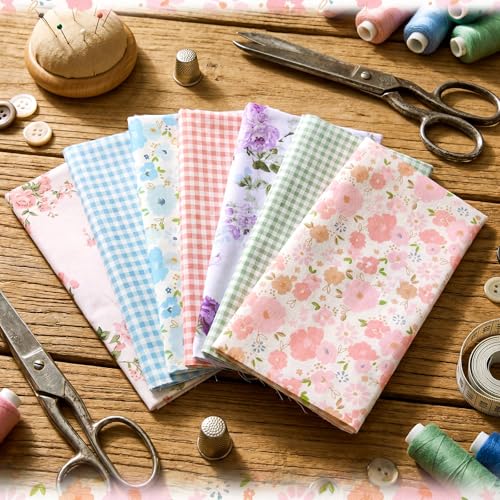 Kingdder 15 Pcs 20 x 20 Inch Floral Gingham Quilting Fabric Bundles Colorful Flower Fat Quarters Squares Pastel Fabric by The Yard Precuts Patchwork for Summer DIY Sewing Home Craft Decor - style: Spring Gingham