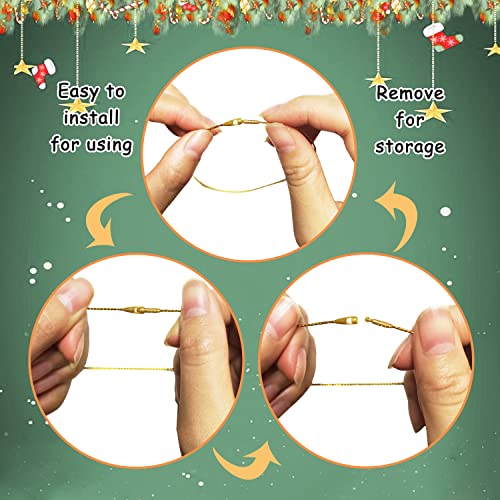 Christmas Tree Ornament String Hanger Precut Ribbon Hook with Snap Fastener - color: Gold, size: 200pcs