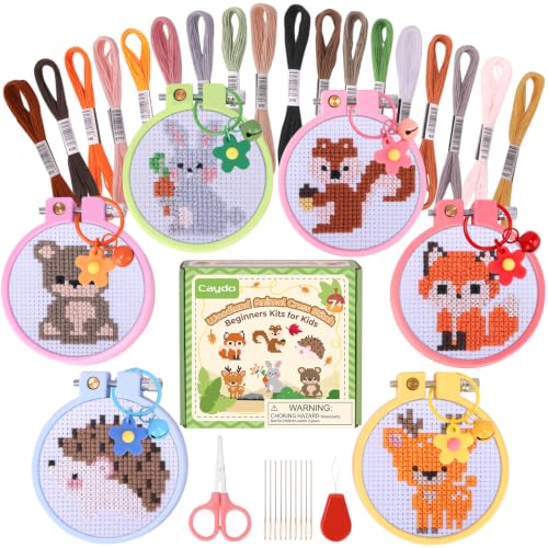 Caydo 6 Pcs Cross Stitch Kit for Kids Embroidery Kits, Needlepoint Kit Kids - color: Woodland Animal