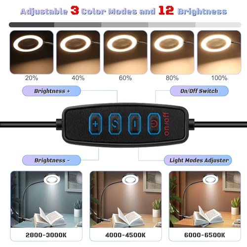 10X Magnifying Glass with Light Clip on Mganifier with 48 LED Lights