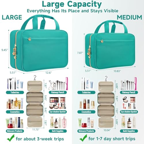 Travel Toiletry Bag for Women, Hanging Makeup Organizer Clear Pockets - color: Green, size: Medium