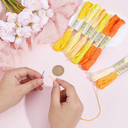 1 Box 65.6 Yards 8 Skeins 6 Ply Yellow Cotton Variegated Cross Stitch Floss Friendship Bracelet String Gradient Yarn Embroidery Assorted Bulk Thread Set for Hand Sewing Making Crochet DIY - color: Yellow Cotton Thread, size: 65.6 Yards