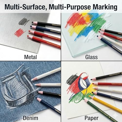 12-Pack 6color Grease Pencils Grease Pen China Markers for Glass Metal Wood - color: Black 6p + Red 6p