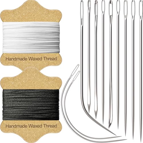 VONEEDL Upholstery Repair Kit: Waxed Sewing Thread (2 Colors: Black and White) & Heavy Duty Needles (11 PCS) for Leather, Canvas & Quilting Thread - color: Black, White