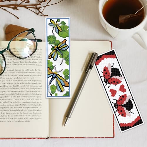 INFUNLY 6PCS Butterflies Cross Stitch Bookmark Kits Insects 8''x2.4'' Bookmark Making Kit Dragonflies DIY Stamped Embroidery Bookmarks for Beginners with Instruction for Book Lovers Reader Writers - style: Butterflies Insect