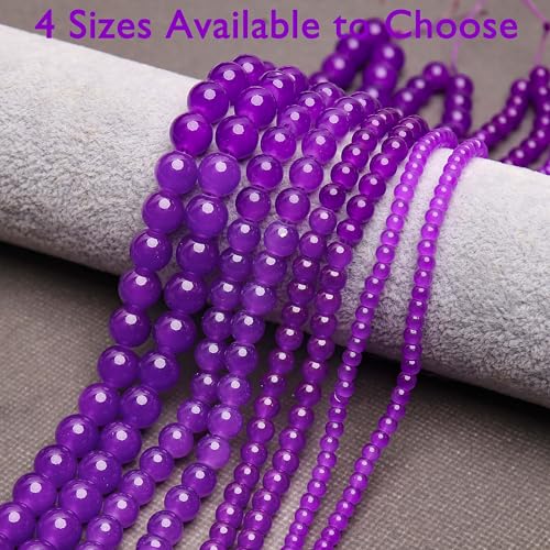 400PCs 4mm Deep Purple Jade Glass Beads Bulk, Round Smooth Hole Glass Crystal Beads for Jewelry Making, DIY Bracelets, Necklaces, Bag Charms, Keychains and Craft Projects - color: Jade Deep Purple, size: 4MM