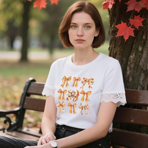 Fall Dtf Transfers Ready to Press - 20Pcs Falueqg Fall Bow Iron on Transfers for Tshirts, Pumpkin Bowknot Iron on Decals Patches, Hello Autumn Coquettee Bow Heat Stickers for DIY Clothes Bags Piilows - color: Fall661