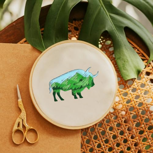 BENECREAT 4Sheets 35Pcs Forest Animals Mountain Water Soluble Embroidery, 11.7x8.3inch Wolves Deer Bear Stick and Stitch Embroidery Paper Stabilizer Water Soluble Hand Sewing for Shirts, Coats, Bags