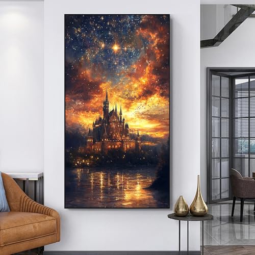 JATOK Diamond Painting Kit for Adults, Magical Castle, 27.5 x 15.7 in - color: Purple