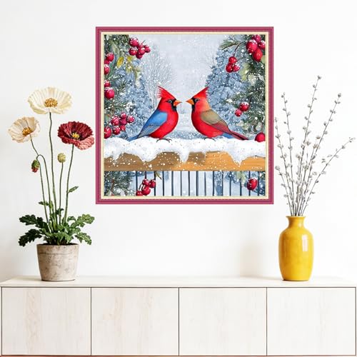 Dooxvey Counted Cross Stitch Kits for Adults 11CT Printed Cross-Stitch Patterns Cross Stitching Embroidery Kit Stamped or Counted Needlepoint Kits-Snowy Scenery Birds 18×18 inch - color: ColorDIY13