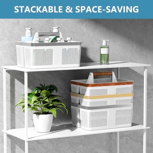 BYUNER 2Pack Shower Caddy Dorm: Portable Bathroom Caddy Organizer with Handle and Holes, Plastic Cleaning Caddy, Hard Shower Basket Storage Tote for Toiletry, College Dorm Room Essentials White/Silver - color: 2 Pack White/Silver