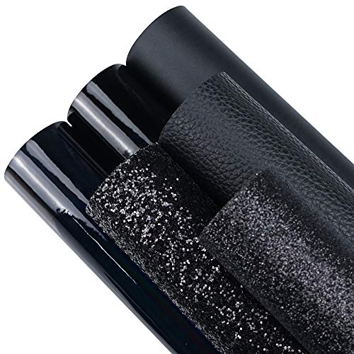 Litchi 6 Pack 8x12 Inch Faux Leather Sheets for Bow Earring, Easy to Cut Vinyl Fabric for Cricut, Durable Fade Resistant Leatherette Without Smell, Black - color: Black6pcs