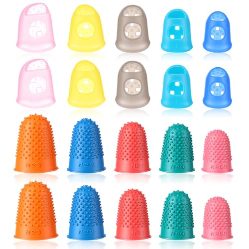 20 Pieces Rubber Thimble, Rubber Fingers Tips Silicone Finger Protectors, Finger Tips Office 5 Different Sizes for Quilting, Knitting, Embroidery, Paperwork & Crafts