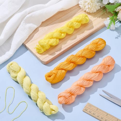 FREEBLOSS 4 Pcs Sashiko Thread Sashiko Skein 100M * 4 Colors Pure Cotton Embroidery Thread Japanese Sewing Threads Quilting and Embroidery Kit Supplies, Yellow and Orange - color: Sunset Yellow Theme