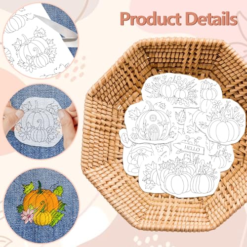 Peacoblue Pumpkins & Maple Leaves Stick and Stitch Embroidery Patterns - color: Pumpkins & Maple Leaves in Autumn