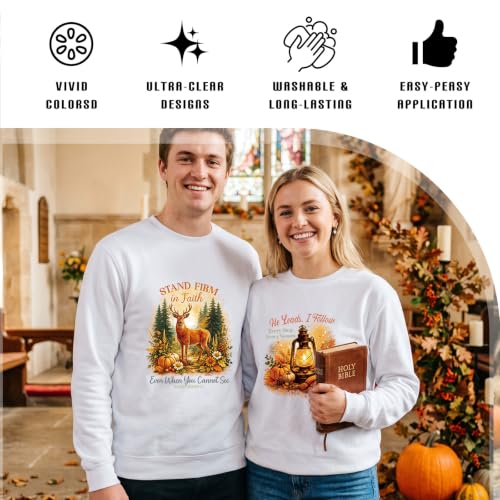 Dazoratix Fall Iron on Transfers - 24 Sheets Christian Jesus DTF Ready to Press Faith Autumn Pumpkin Cross Heat Patches Vinyl Stickers Bible Verse Religious Decals for T Shirts Clothes Bag DIY Crafts - style: Fall Faith