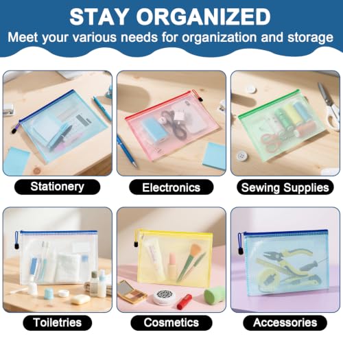 MAQIHAN Mesh Zipper Pouch Bags - A5 Clear Zipper Pouches for Organizing - size: 6.8 x 9.4 Inch