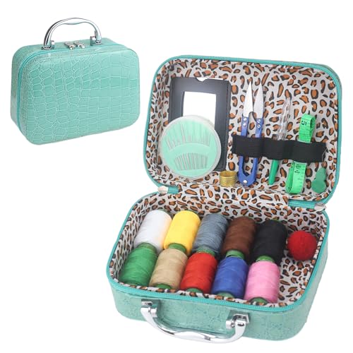 40Pcs Steel Needles for Hand Sewing, Big Eye Steel Sewing Needles Kit with Case, Portable DIY Craft Kits for Adults, Beginner, Emergency,Home,Travel (Turquoise)
