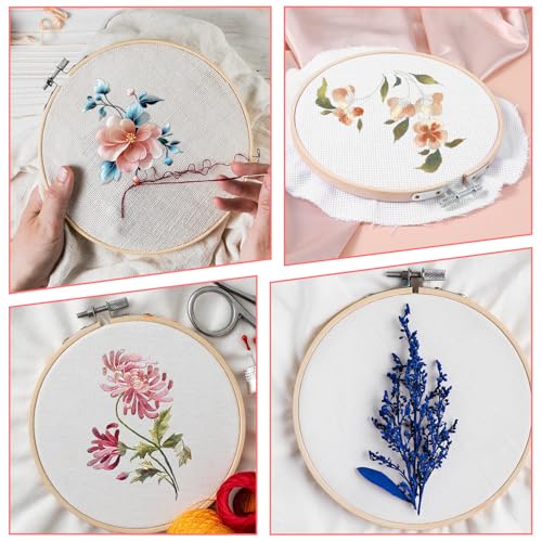 SULIKJHUI 2 Pieces Bamboo Embroidery Hoops Set, 4" and 6" Round Embroidery Hoops, Adjustable Cross Stitch Hoop for Embroideries and Craft Sewing (Natural Wood, 4" & 6Diameter)