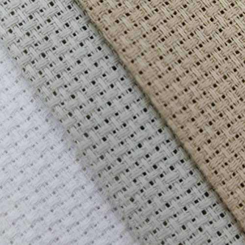 KCS 3 pc of 12" x 18" 14CT Counted Cotton Aida Cloth Cross Stitch Fabric (Khaki+Pearl Grey+White) - color: Khaki+pearl Grey+white