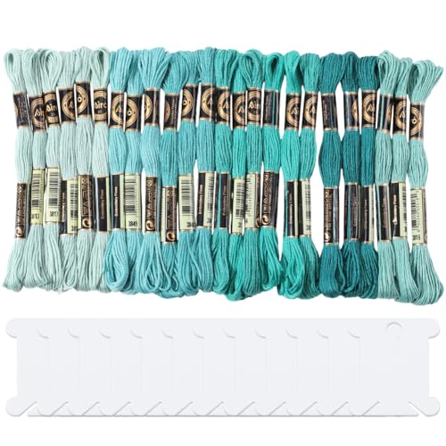 24 Skeins 6 Strands Green Embroidery Floss Threads Variegated Gradient Cross Stitch Thread Friendship Bracelets String Bulk with 12 Floss Bobbins for Hand Sewing Knitting Craft Stitching Diy - color: Green