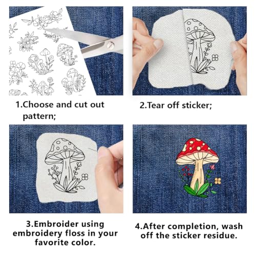 4 Sheets Plant Embroidery Patterns Water Soluble Embroidery Stabilizer Water Soluble Stabilizer for Embroidery Stick and Stitch Embroidery Paper for Embroidery Hand Sewing Lovers - style: Flower B