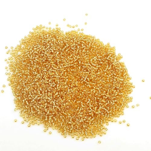 Perlin Glass Seed Beads 2mm 11/0 Round Mini Small Pony Beads 6500pcs for Making Earrings Bracelets Pendants Waist Jewelry DIY Handmade Silver Lined Color Kit (Gold) - color: Gold