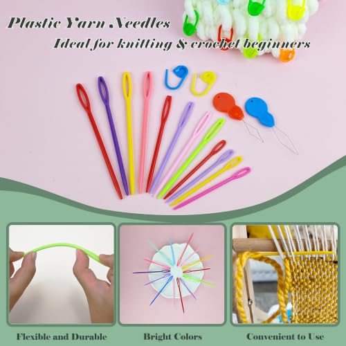 DeliaVo 62 Pcs Plastic Yarn Needles and Stitch Markers for Crocheting - color: Colorful 62Pcs