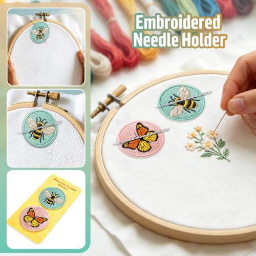 DELLAN 2-Pack Magnetic Needle Minder for Cross Stitch & Embroidery - color: Bee&Butterfly