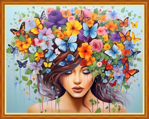 Dooxvey Cross Stitch Kits for Adult Beginners - Full Range of Stamped Kits with 11CT Patterns - Flower Girl Design, 16x20 inch - color: Artpattern19