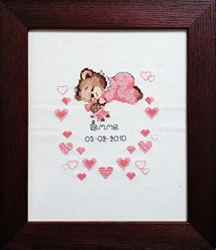 RIOLIS 1123 Girls Birth Announcement Counted Cross Stitch Kit 7 x 9.5 in - style: Girls Birth Announcement 1123